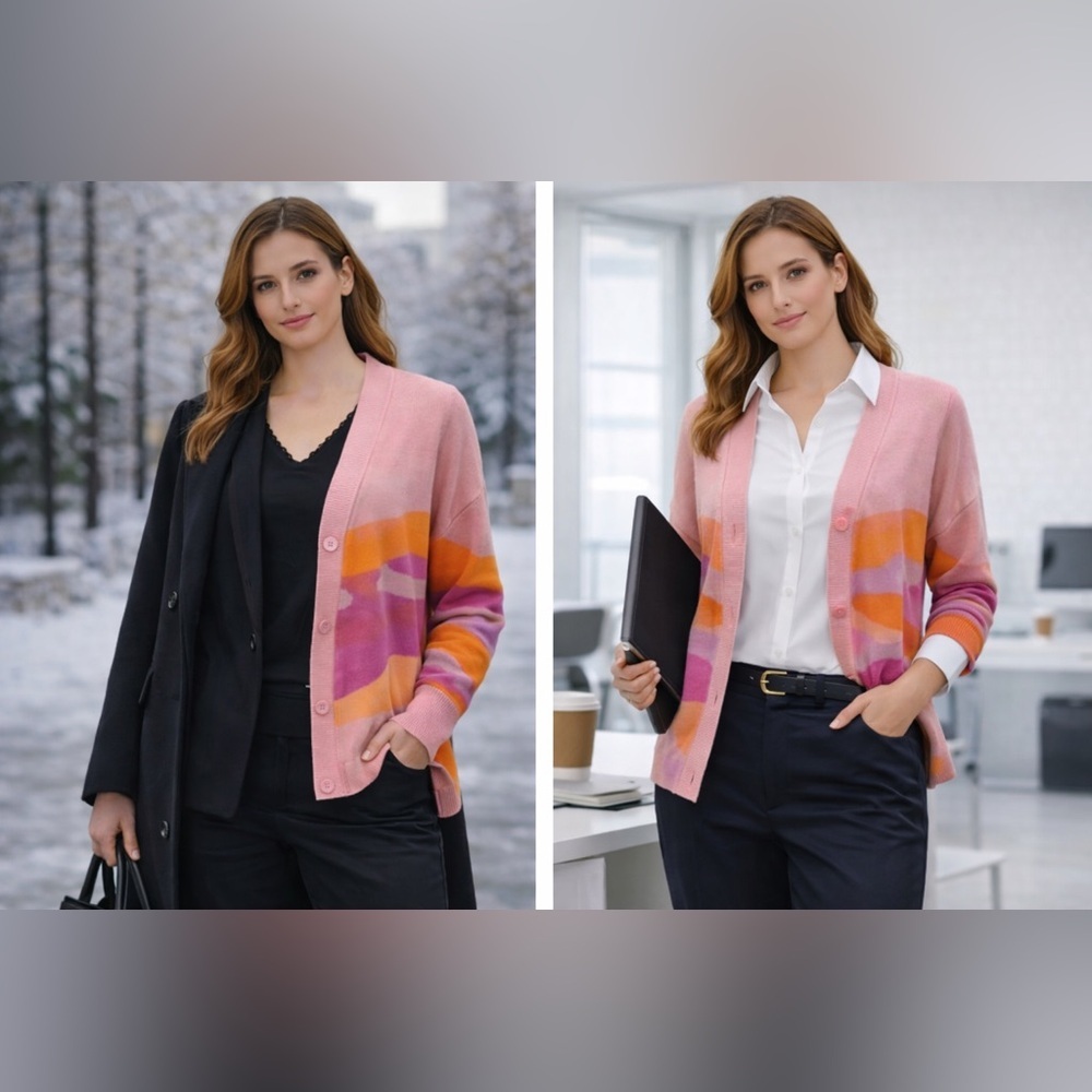 H&M Pink and Orange Women's Cardigan Sweater - Picture 8 of 9